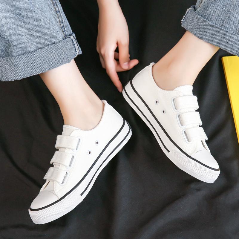 F003 Women's Trendy Low-Top Velcro Canvas Shoes - Casual Rubber Sole Sneakers