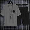 Summer Fashion Casual Sports Style Alphabet Ok Printed Men'S Round Neck Short Sleeve T-Shirt Drawstring Shorts Beach Suit