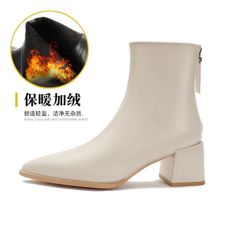 Pointed Thin Boots Women's Thick Heel Spring and Autumn Single Boots 2024 New Fashion Boots Soft Leather Thin Medium Tube Women's Short Boots