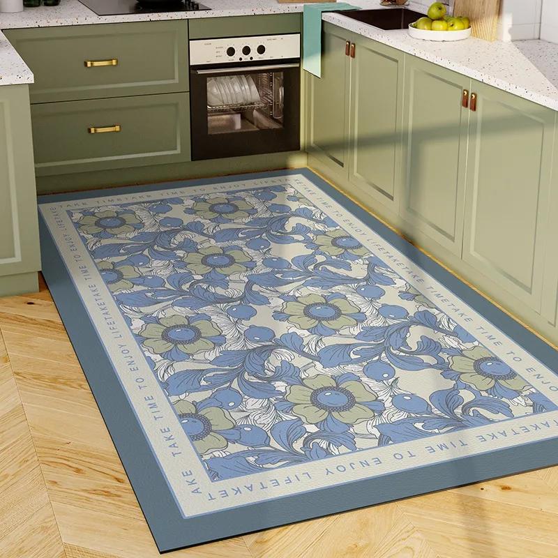 Коврик для кухни, виниловый ковер, ПВХ, водонепроницаемый кожаный коврик, большой розовый цветок, цветочный пасторальный стиль, ковры для украшения дома