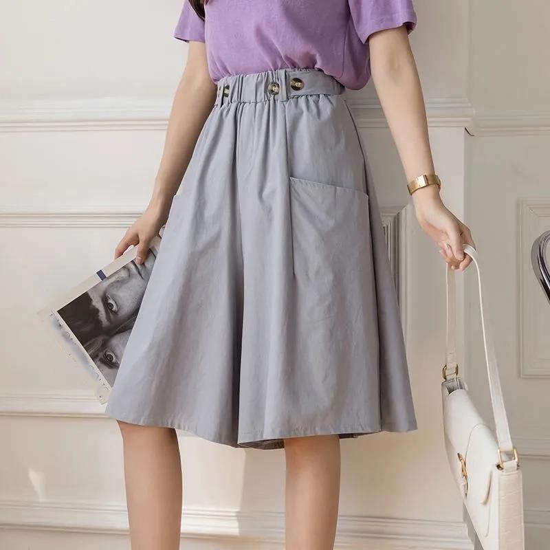 Women High Waist Irregular Knee Length Pants Office Loose Oversize Button Pockets Wide Leg