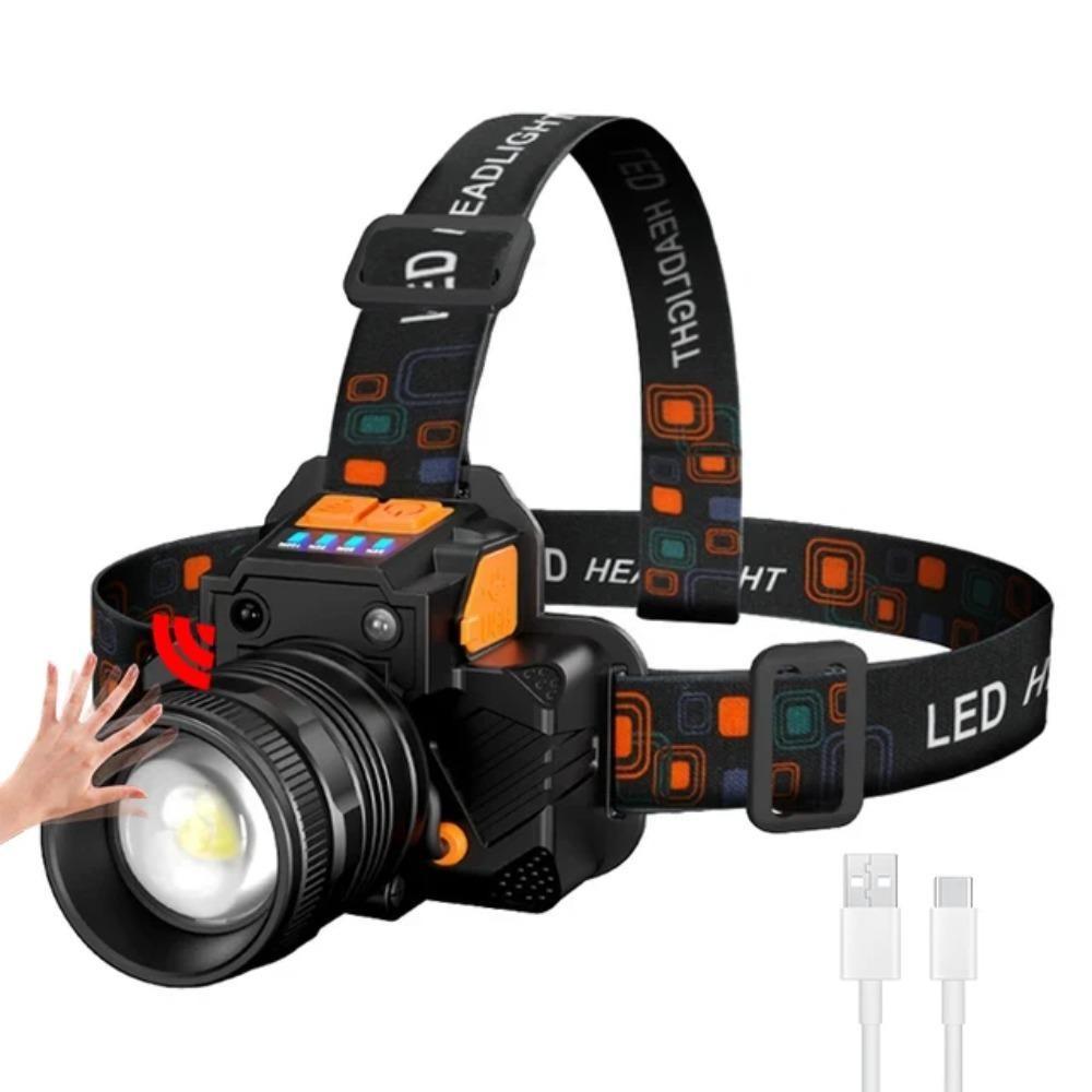 60w LED Headlight, Rechargeable, Ultra Bright Headlight with 4 Modes, Zoomable, Digital Display, IPX6 Waterproof Headlight