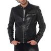 Мужская куртка из натуральной кожи ягненка черного цвета, стильная байкерская куртка-бомбер MJ 48