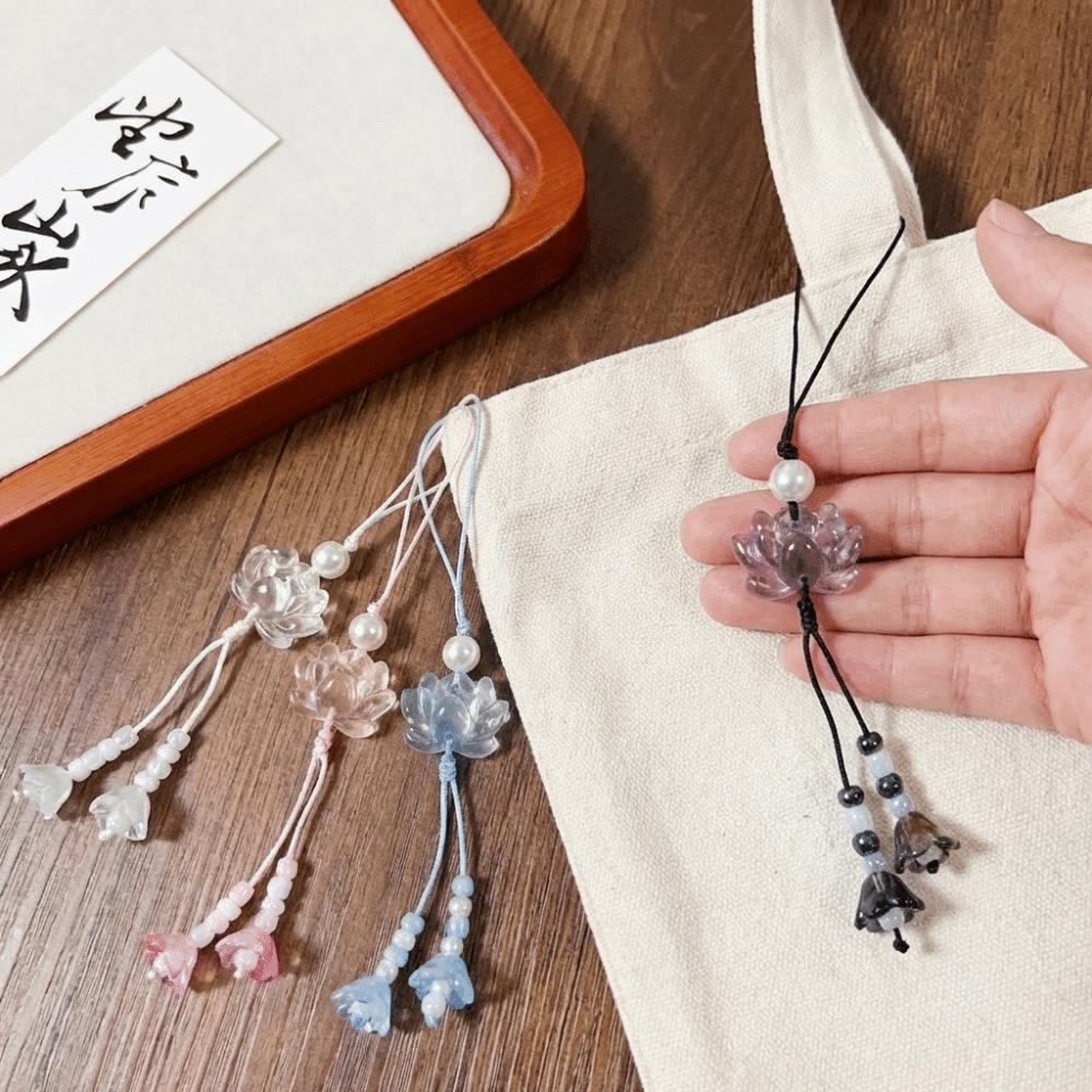 Tassel Detail Chinese-style Pendant Solid Color Mobile Phone Chain Lotus Beaded Key Chains Daily