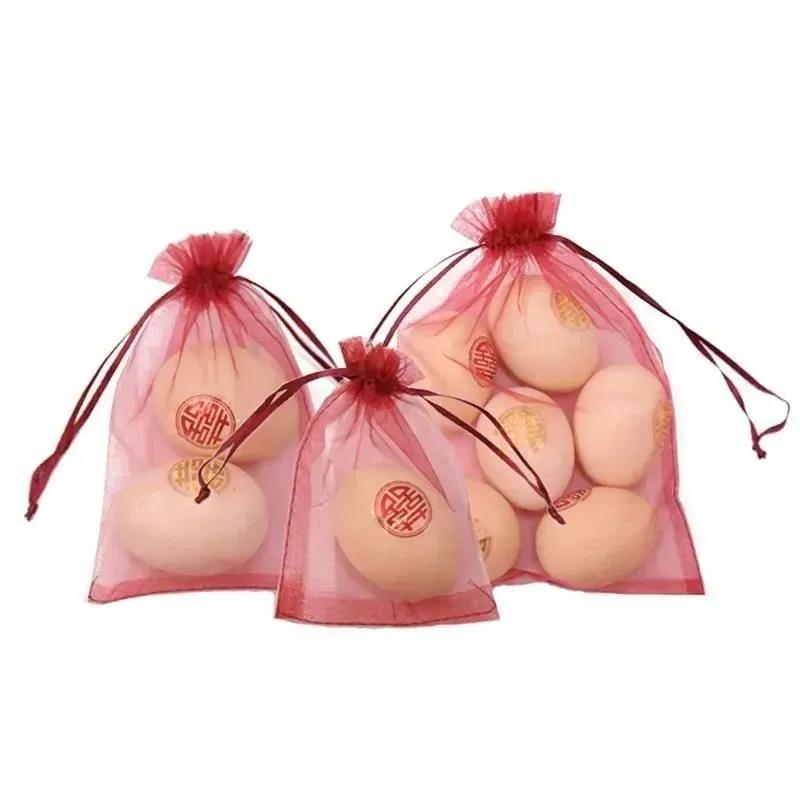 100-500 шт. Разноцветные упаковочные мешочки из органзы для хранения подарков, свадебные мешочки на шнурке для рождественских конфет, свадьбы, дня рождения