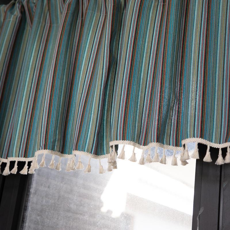 Bohemian Kitchen Curtains Farmhouse Cotton Linen Tassel Translucent Geometric Cabinet Decoration Bedroom Short Curtain