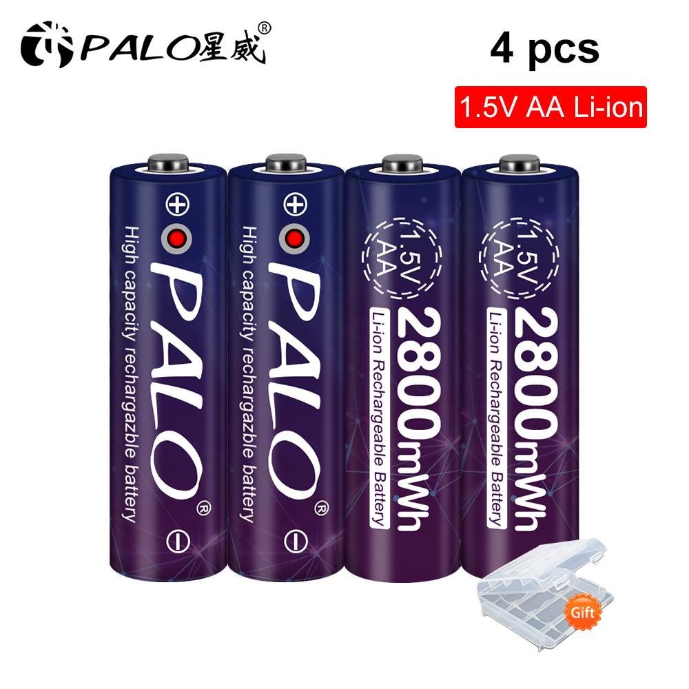 PALO AA Li-ion Rechargeable Battery HR6 2800mWh 1.5V AA Lithium Ion Batteries 2AAA Battery For MP4 Mouse