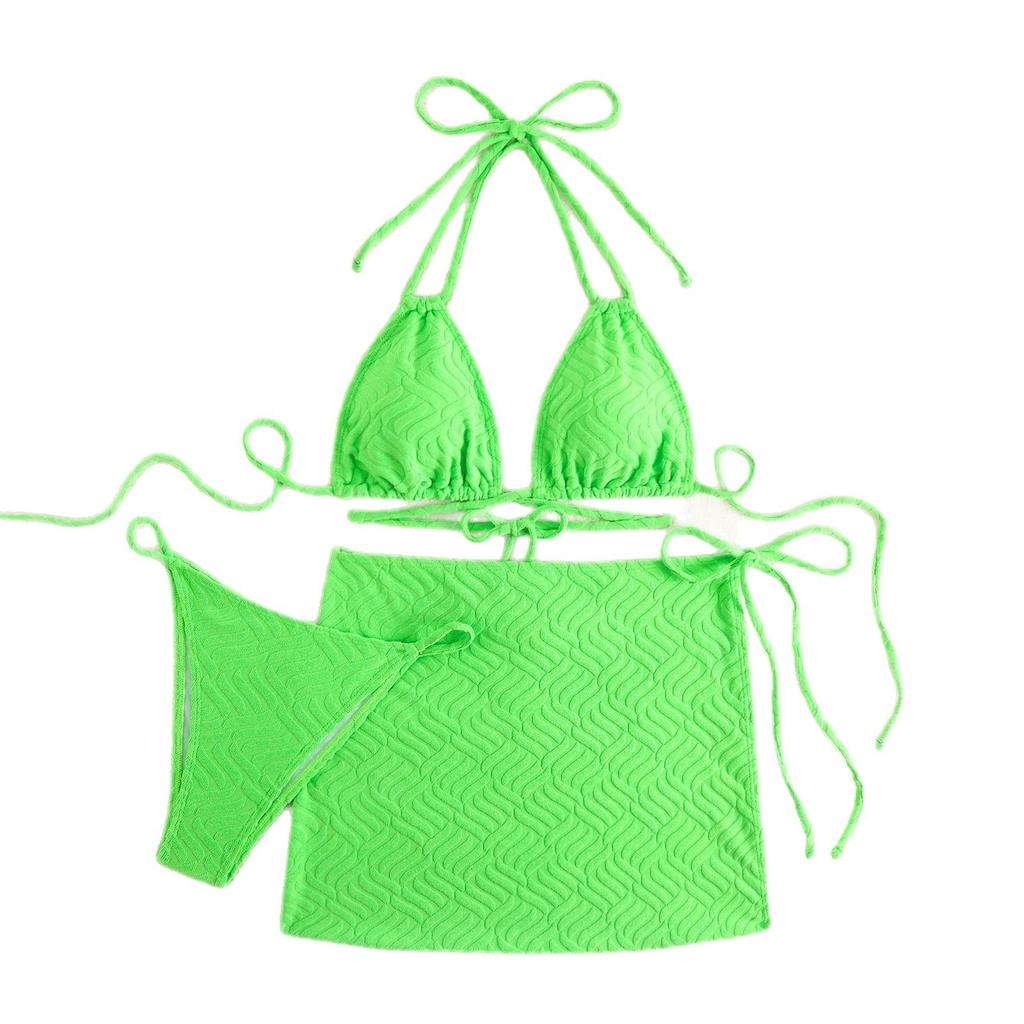 New European and American sexy bikini split skirt three-piece swimsuit women's vacation hot spring pure desire wind