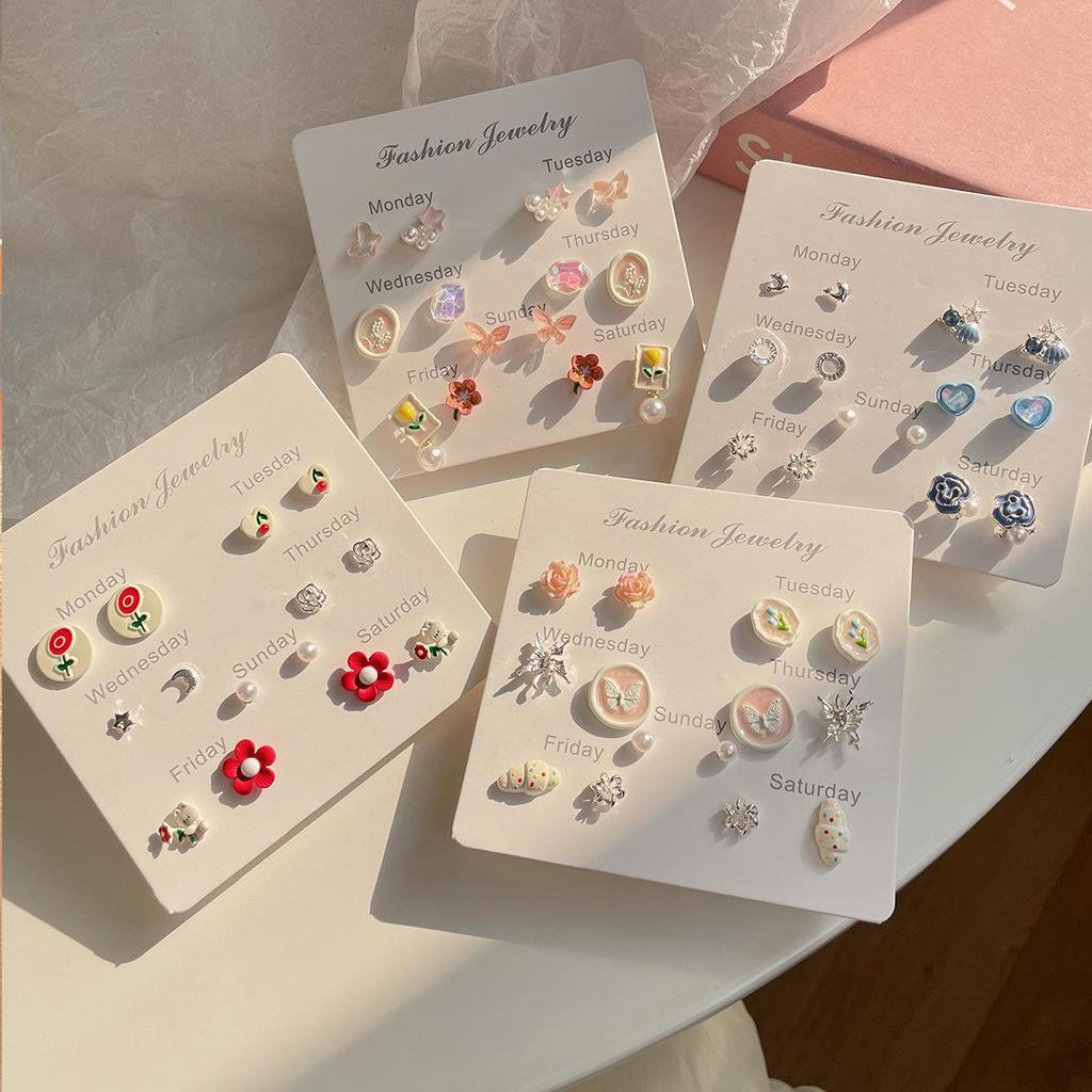 Комплект сережек «Летняя фея-бабочка»: Розовые цветочные серебряные гвоздики для женщин