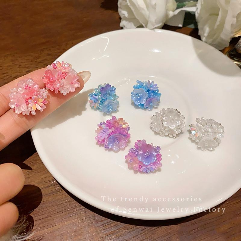 Internet celebrity same dopamine colored flower stud earrings women spring and summer atmosphere sweet earrings vacation style personalized earrings