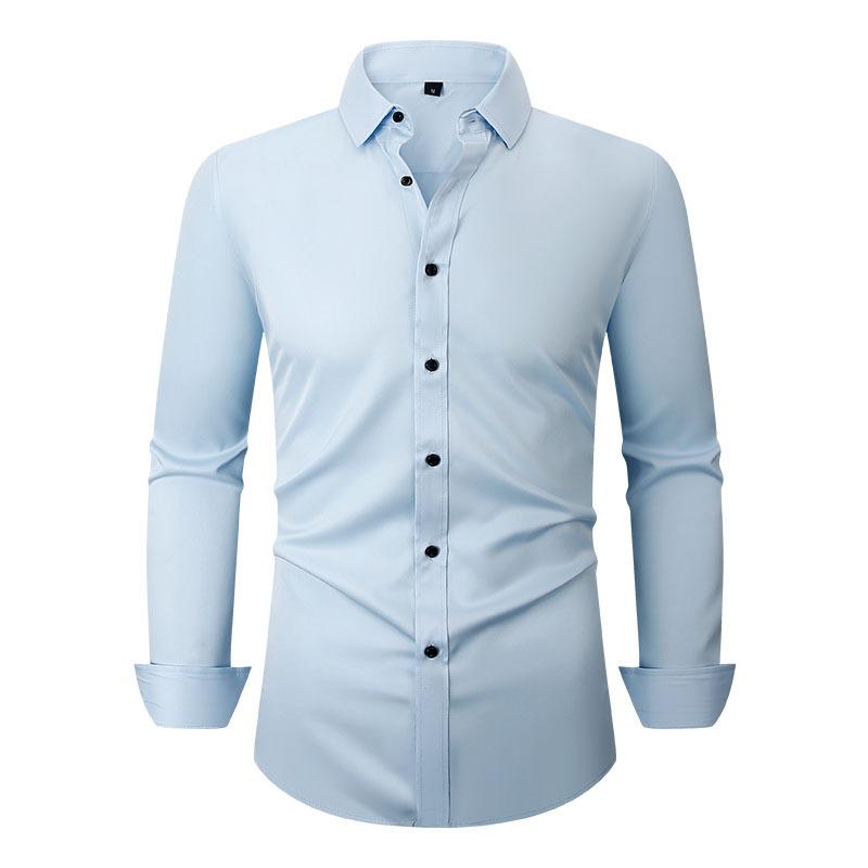 Men's Fashion Stretch Shirt: Crease-Resistant Plain-Coloured Long-Sleeved Business Shirt – Lightweight Men's Shirt