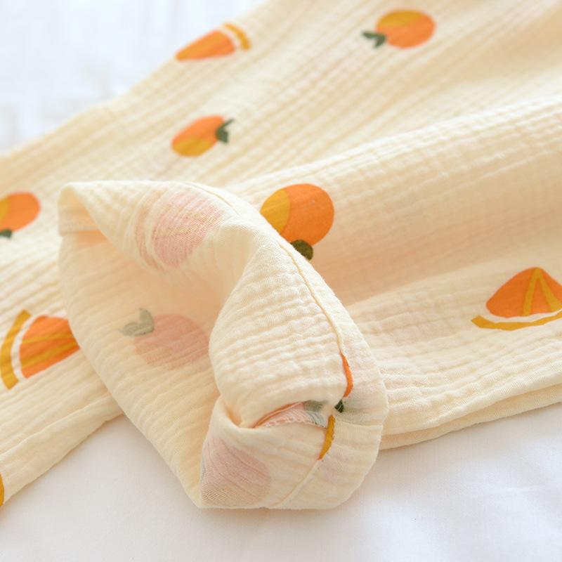 Весна и осень Новые женские пижамы из чистого хлопкового крепа с длинными рукавами и длинными брюками большого размера, свободный комплект домашней одежды, лето