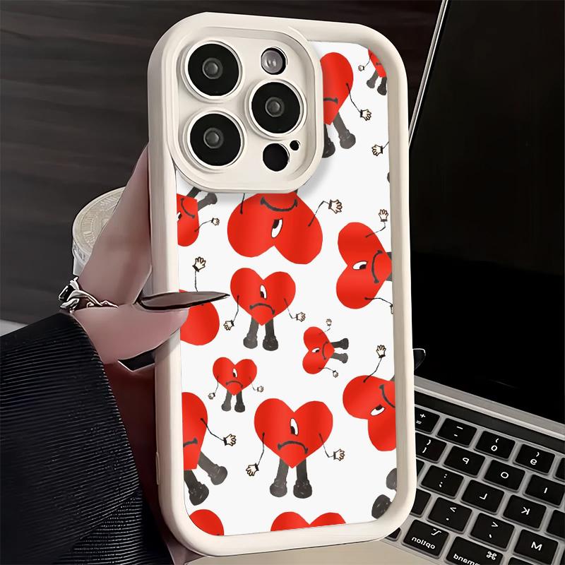 Чехол для телефона iPhone 17 Air 16E 15 16 Pro Max Bad Bunny Сердце Чехол 14 Plus 13 12 Mini Мягкий Силиконовый Fundas
