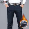 Men Pants Winter New Business Casual Fleece Trousers Fashion High Quality Elasticity Straight Classic Black Blue Thicken Pants