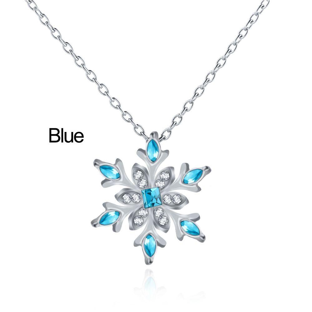 Women Frozen Snowflake Necklace Silver Plated Rhinestone Crystal Pendant Chain Christmas Gift
