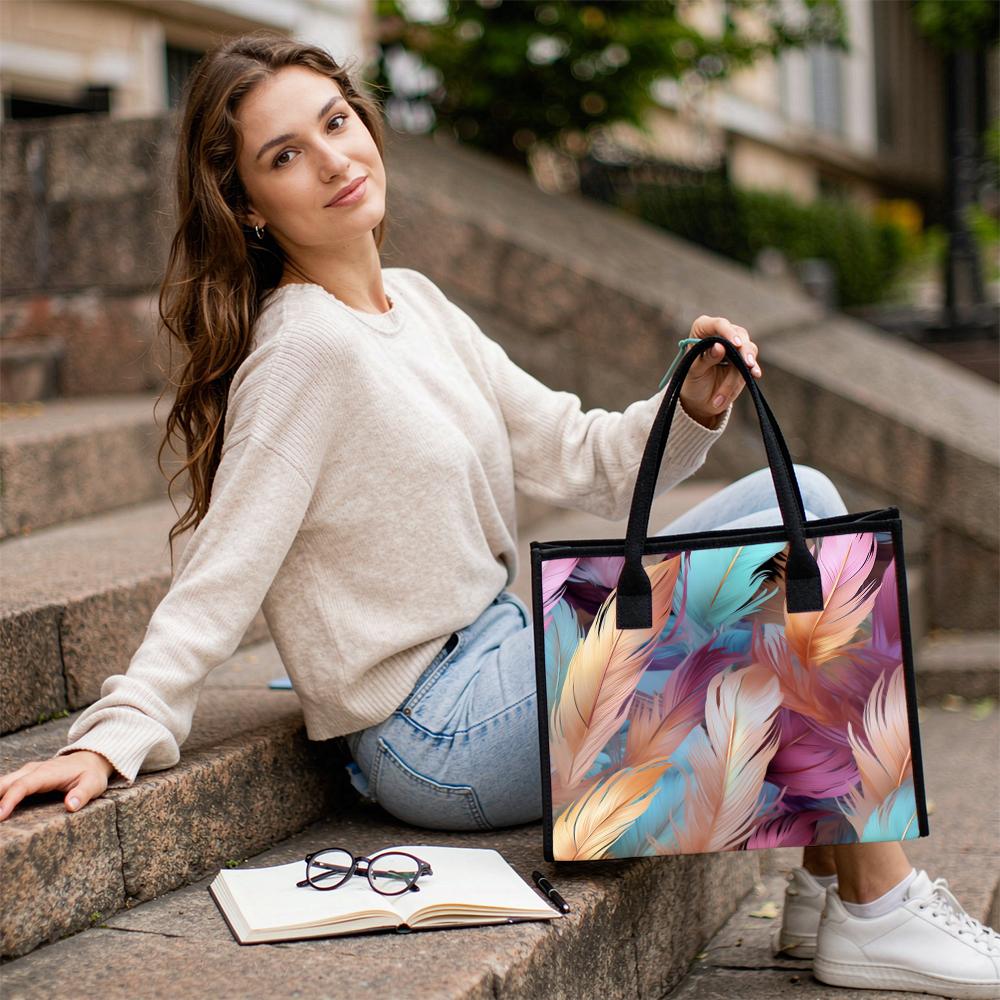 Feather Print Tote Bag Fashion Casual Shoulder Bag for Daily Use Lightweight Handbag