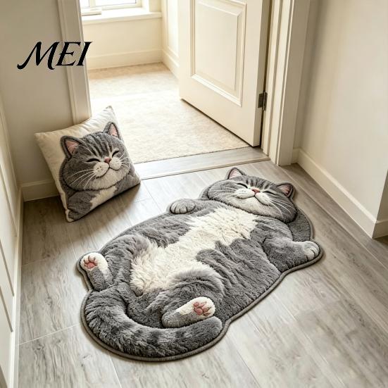 Нескользящий Коврик для Ванной Комнаты, Реалистичный 3D Плюшевый Ковер Спящий Кот, Мягкие Аксессуары из Имитации Кашемира для Сухих Полов, Впитывающий Коврик для Пола, Декоративный для Дома