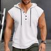 Men Vest Hooded Drawstring Sleeveless Tops Solid Color T-Shirt with Wide Shoulder Straps