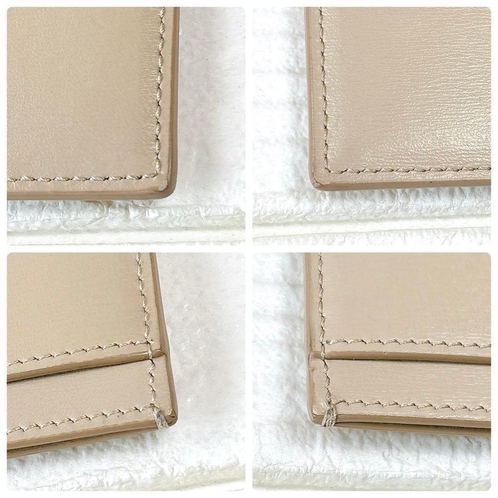 Used Authentic Celine Triomphe Card Holder Light Stone Calfskin Genuine Leather