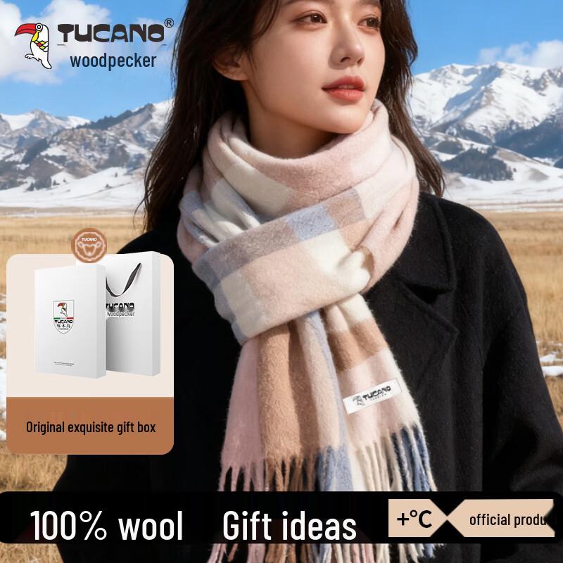 TUCANO Women's 100% Pure Wool Plaid Scarf