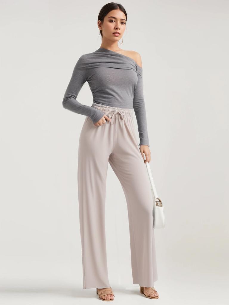 Женские широкие брюки из ледяного шелка, свободные повседневные брюки с высокой талией и шнурком, женские прямые брюки