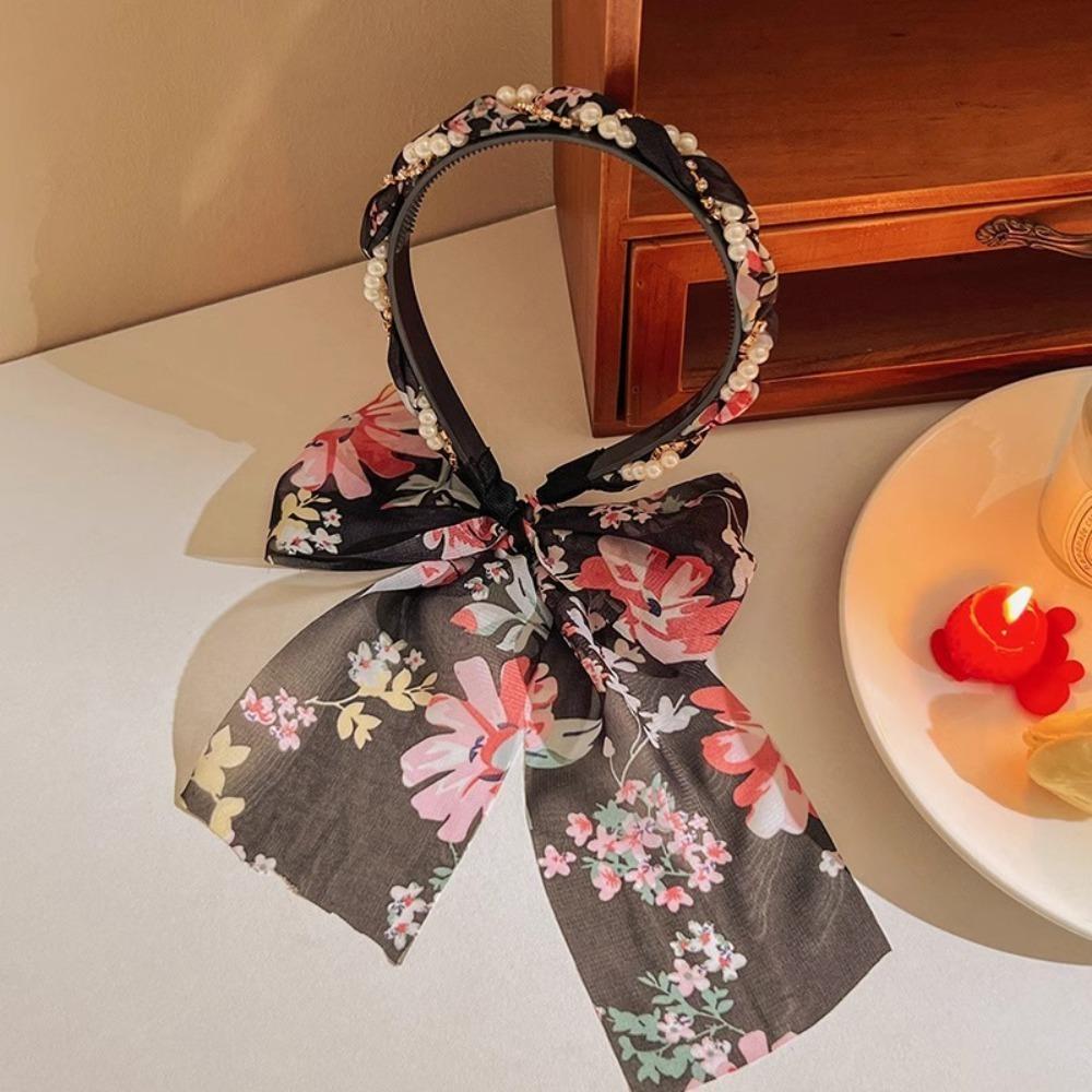 Регулируемый бант шелковый шарф повязка на голову цветочный принт обруч для волос лента повязка на голову бохо аксессуар для волос