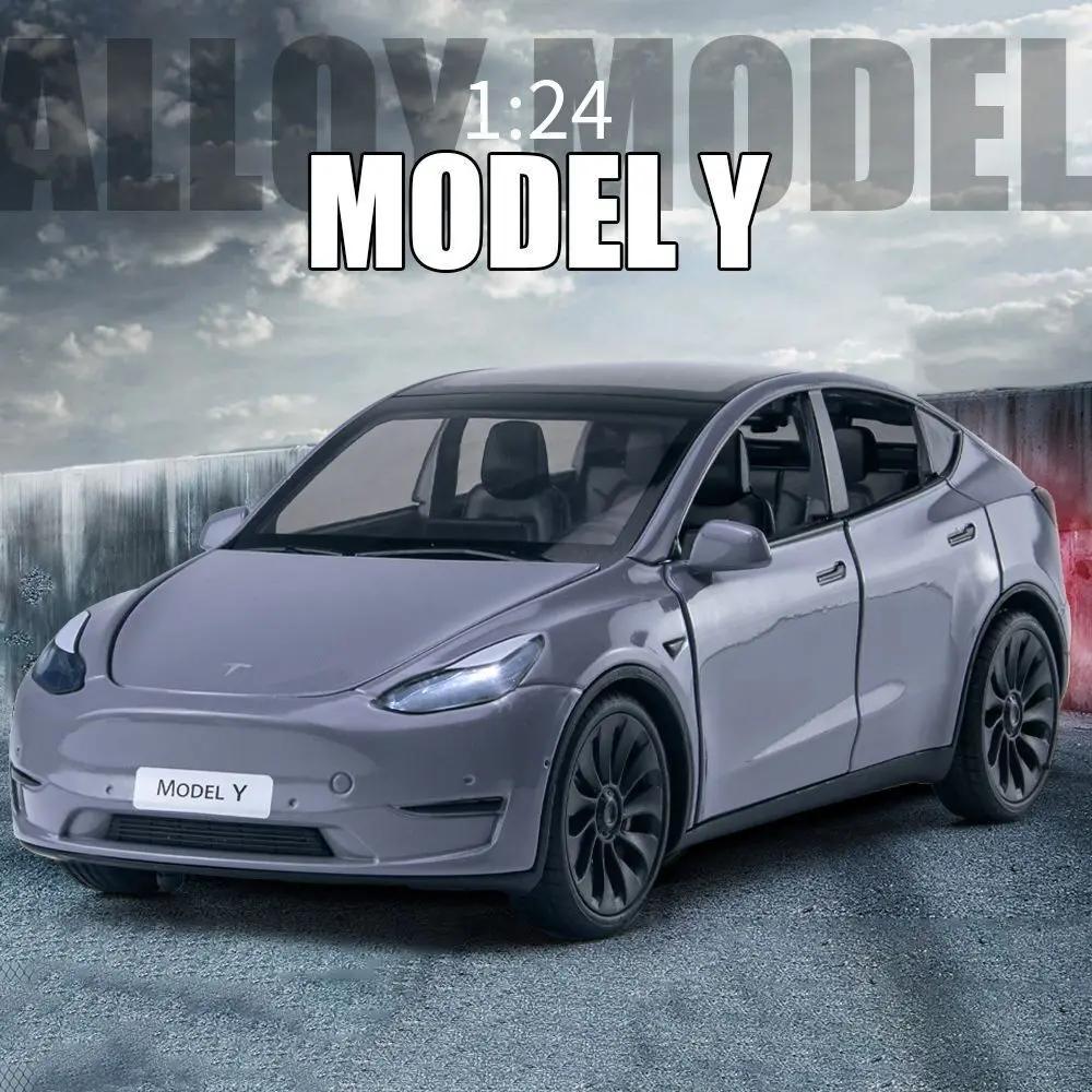 1/24 Tesla Model Y с зарядным устройством, литая игрушечная модель автомобиля со звуком и светом, детский коллекционный подарок