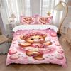 Pink Angel Bear Hearts Print 3Pcs Bedding Setduvet Cover With 2 Bedropillowcase Home Birthday Gift