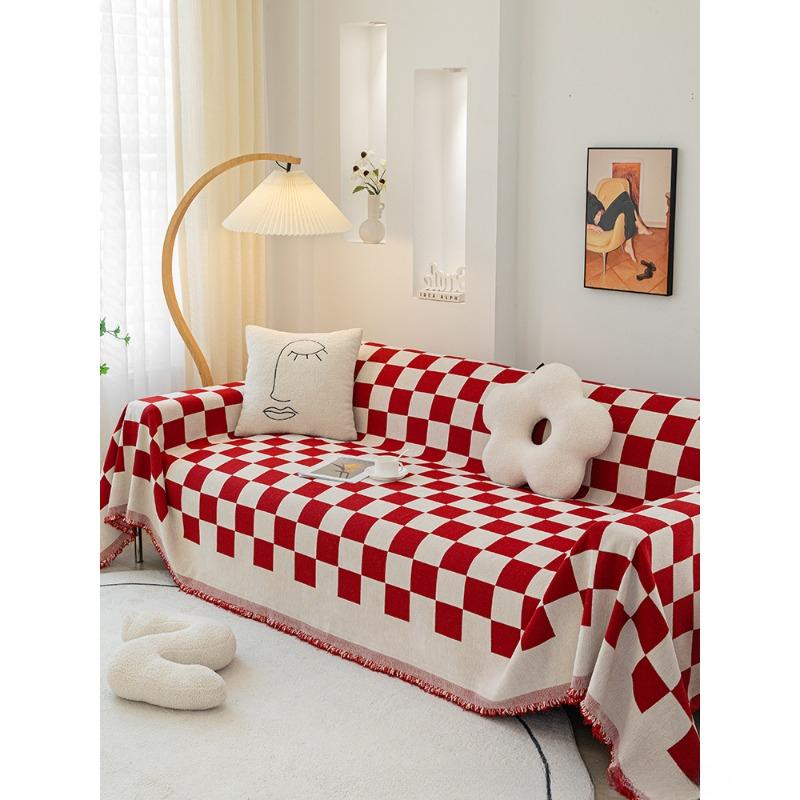 Черно-белая клетчатая диванная подушка из синели, чехол для дивана на четыре сезона, универсальная простая черная подушка, чехол для полотенец на спинку, тканевый чехол