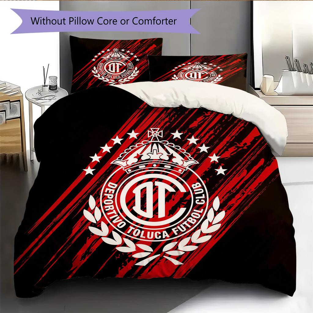 Club Deportivo Toluca Football Club Pattern Bedding Quilt Set Home Decoration Gift (1 * duvet cover + 2 * pillowcase without core)
