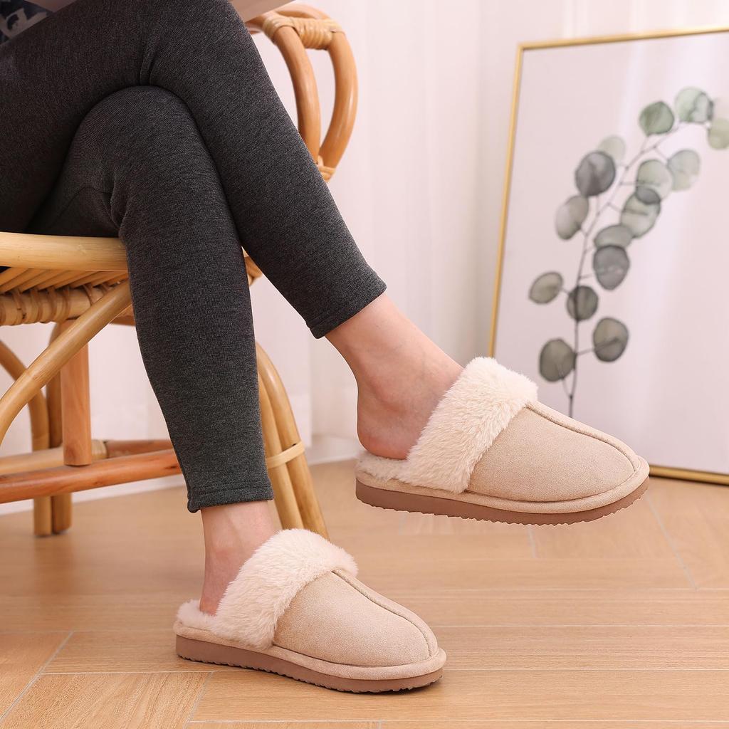 Fashion Shevalues Winter Plush Lining Women's Memory Foam Slippers Fuzzy Indoor Cotton Slides Anti-slip Furry Outdoor Women's Slippers