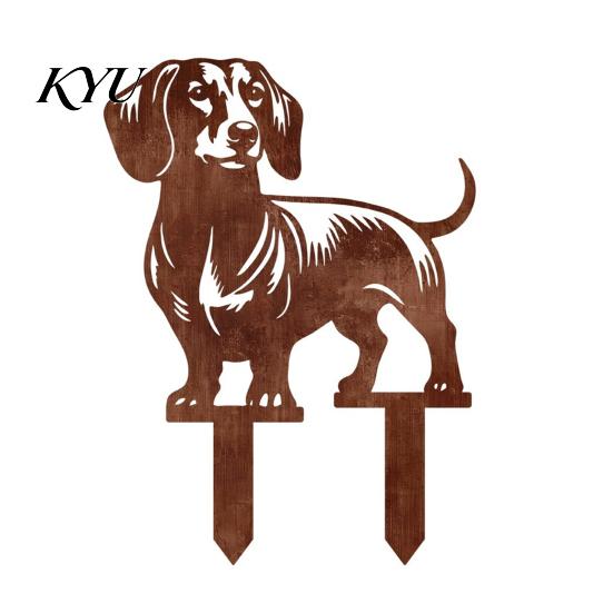 Outdoor Lawn Ornament Metal Dachshund Garden Stake, Rusty Animal Silhouette Decorative Yard Stake Art for Outside Lawn, Pathway, Patio, Flower