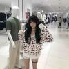 Womens Vintage American Style Hooded Sweatshirt Loose Fit Cartoon Print Zip Up Cardigan Couples Fall Winter