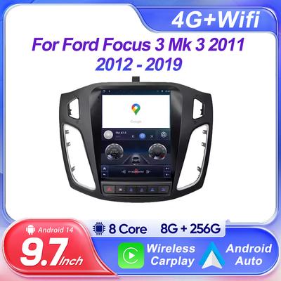 9,7-дюймовый 8-ядерный 2-диновый Android 14 автомобильный радиоприемник для Ford Focus 3 Mk 3 2011 2012 - 2019 Мультимедийный видеоплеер Carplay Auto Stereo DVD