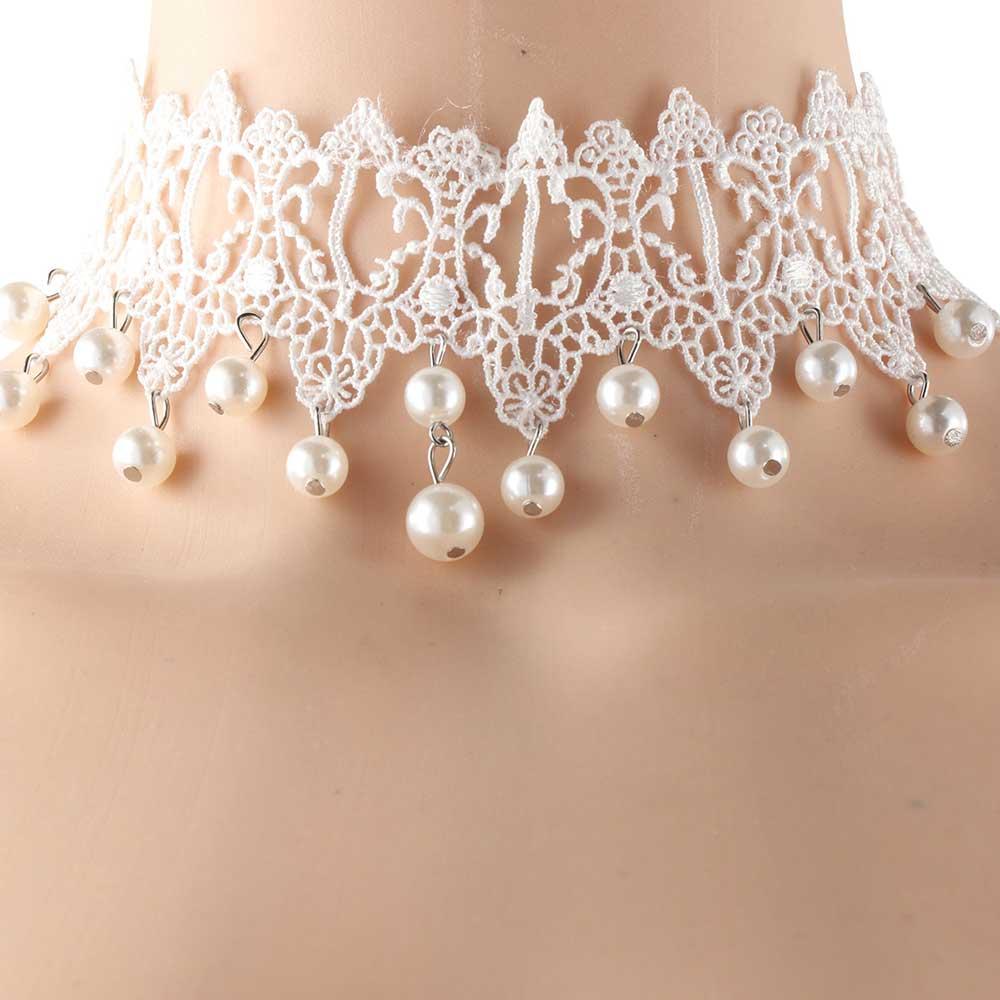 Короткое женское свадебное жемчужное ожерелье с кружевным воротником, готическое ожерелье-чокер