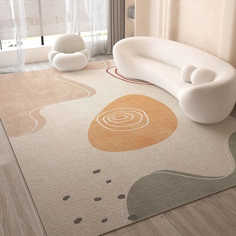 Minimalist Geometric Area Rug Neutral Beige  Gray Non-Slip Washable Carpet for Living Room, Bedroom, Japandi Decor
