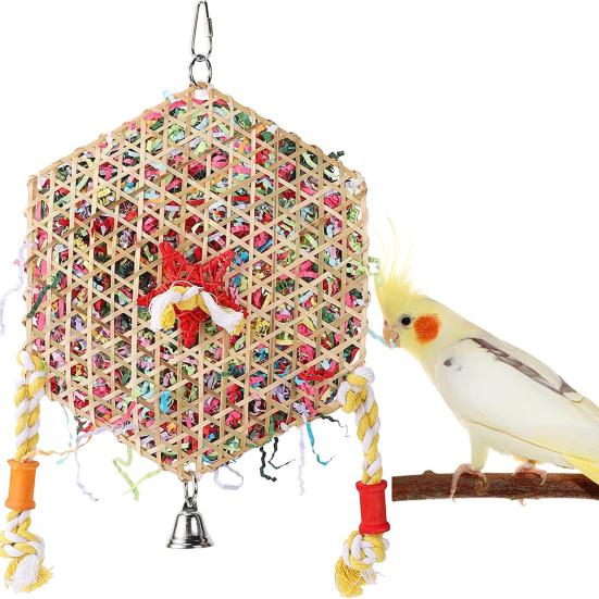 Hexagonal Bird Foraging Shredding Toy Safe Chewable Boredom Relief Pendant Toy for Parakeets Cockatiels Conures
