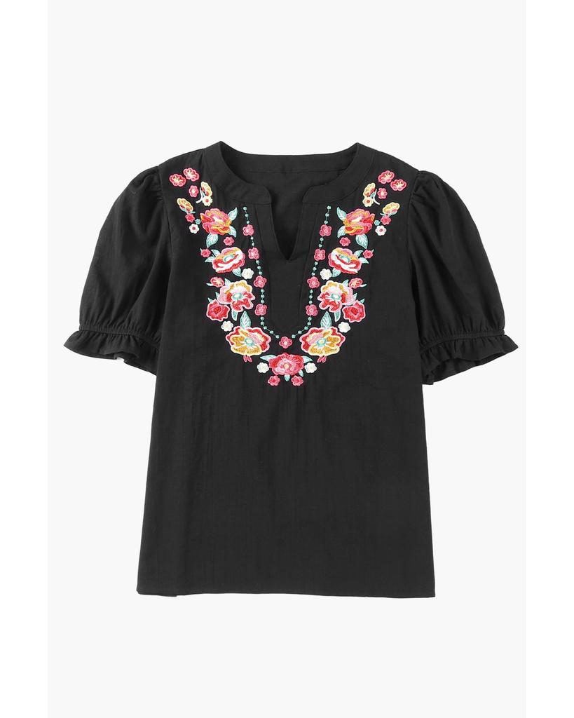 Azura Exchange Блузка с вышитыми воланами и рукавами-фонариками