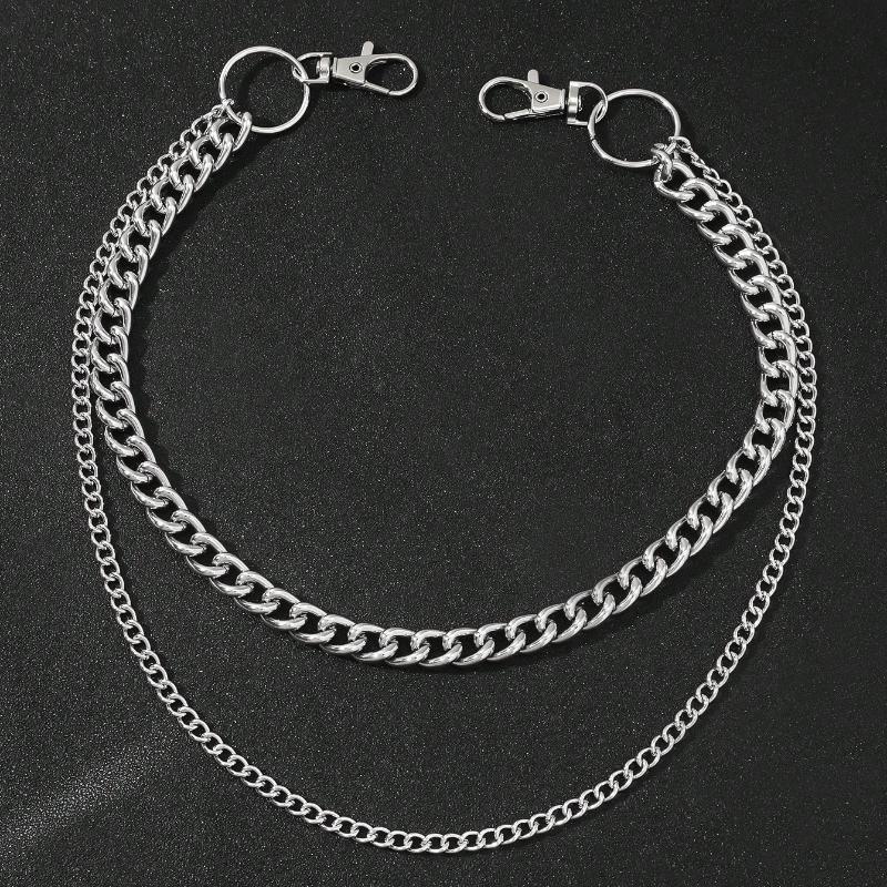 1 шт. Мужской двухслойный аксессуар из металла серебристого тона с большим кольцом, подходящий к брюкам костюма, летняя цепочка для брюк, школьные осенне-зимние аксессуары