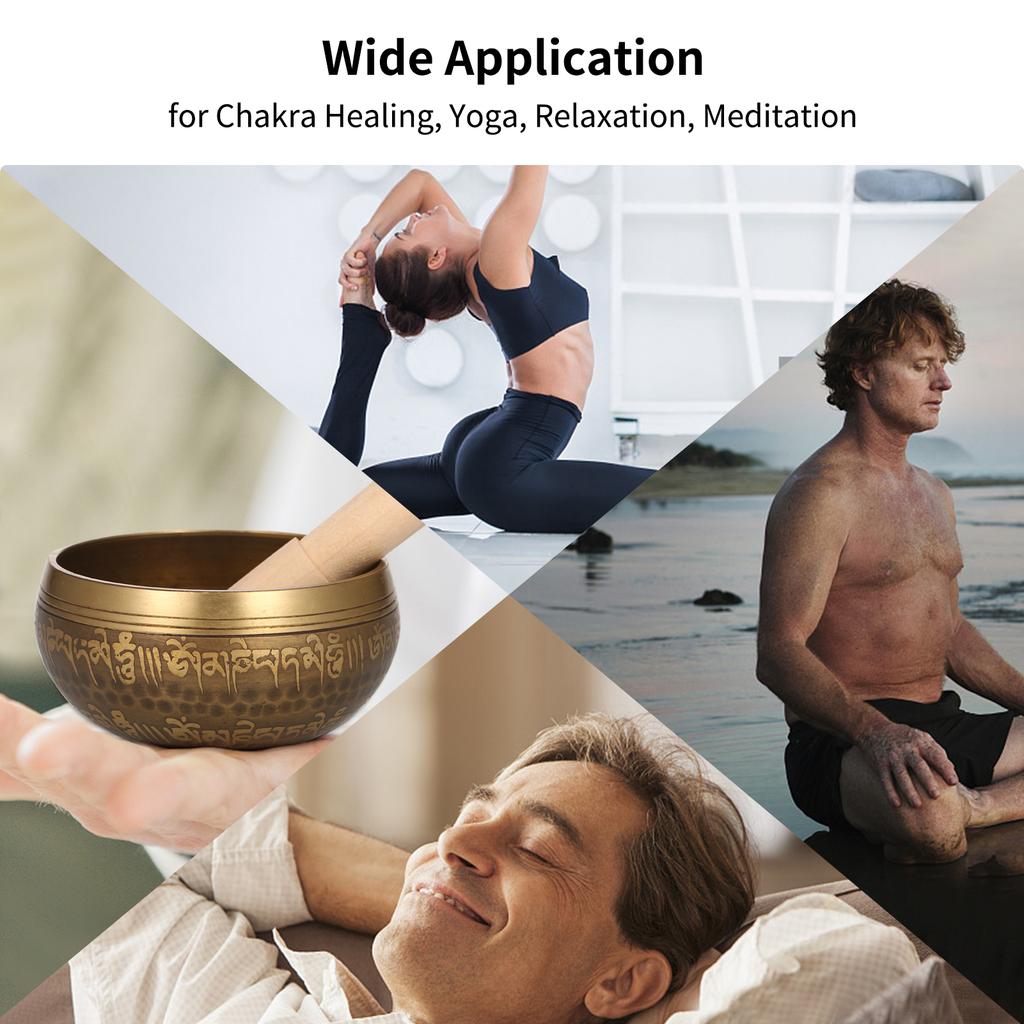 Тибетская поющая чаша, ручная работа, буддийская тибетская ударная чаша, ритуальная музыкальная терапия, медная поющая чаша с деревянным ударником для исцеления чакр