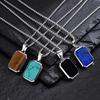 Trendy Pendant Necklaces for Men Boys Square Natural Stone Stainless Steel Necklaces New Hip Hop Cool Jewelry Gifts