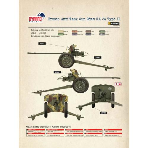 Dynamo Models 1/35 French Hotchkiss 25mm S.A. 34 Type 2 Anti-Tank Gun Premium Edition Plastic Model DYN35DM002P