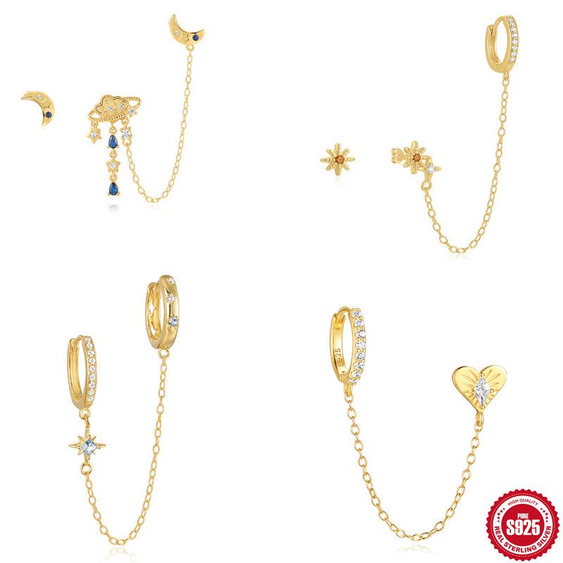 Stylish And Simple Style S925 Silver Personalized Stars Sun Moon Stars Clouds Inlaid Zircon Pendant Earrings