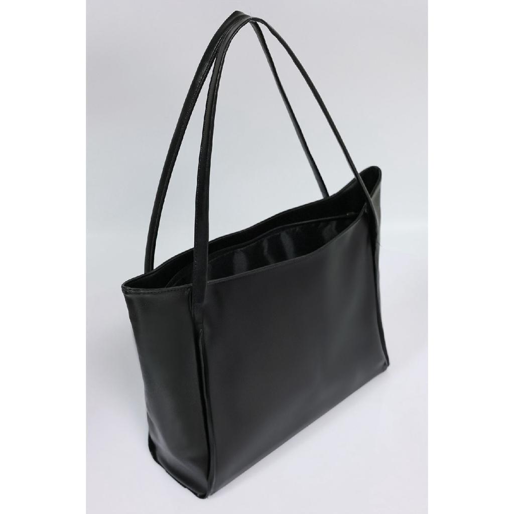 Women's Black Zipper Shopper Bag