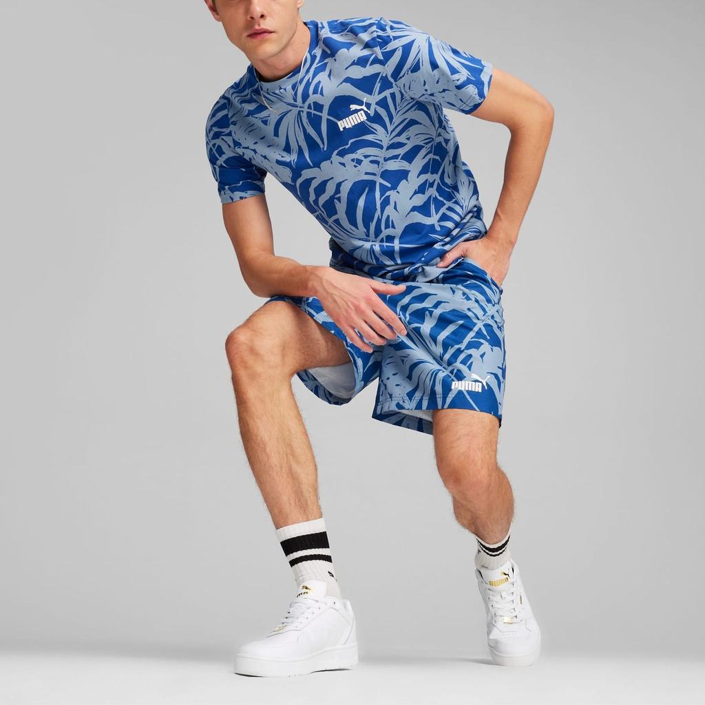 Puma Ess+ Series цветочный принт спортивный повседневный пуловер короткий рукав футболка мужские топы синий 683083-17
