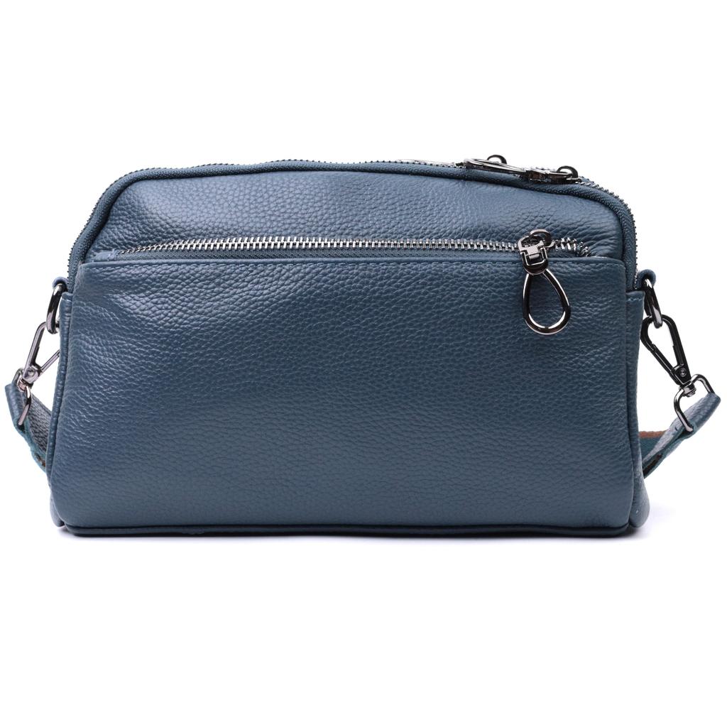 Stylish Women's Bag with Pockets Made of Genuine Leather Vintage 22600 Blue
