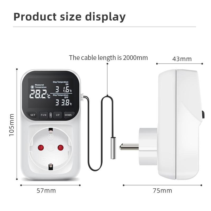 16A 230V Thermostat Socket Digital Temperature Controller Outlet Sensor EU Plug Heating Cooling Switch with Timer KWE-TC01