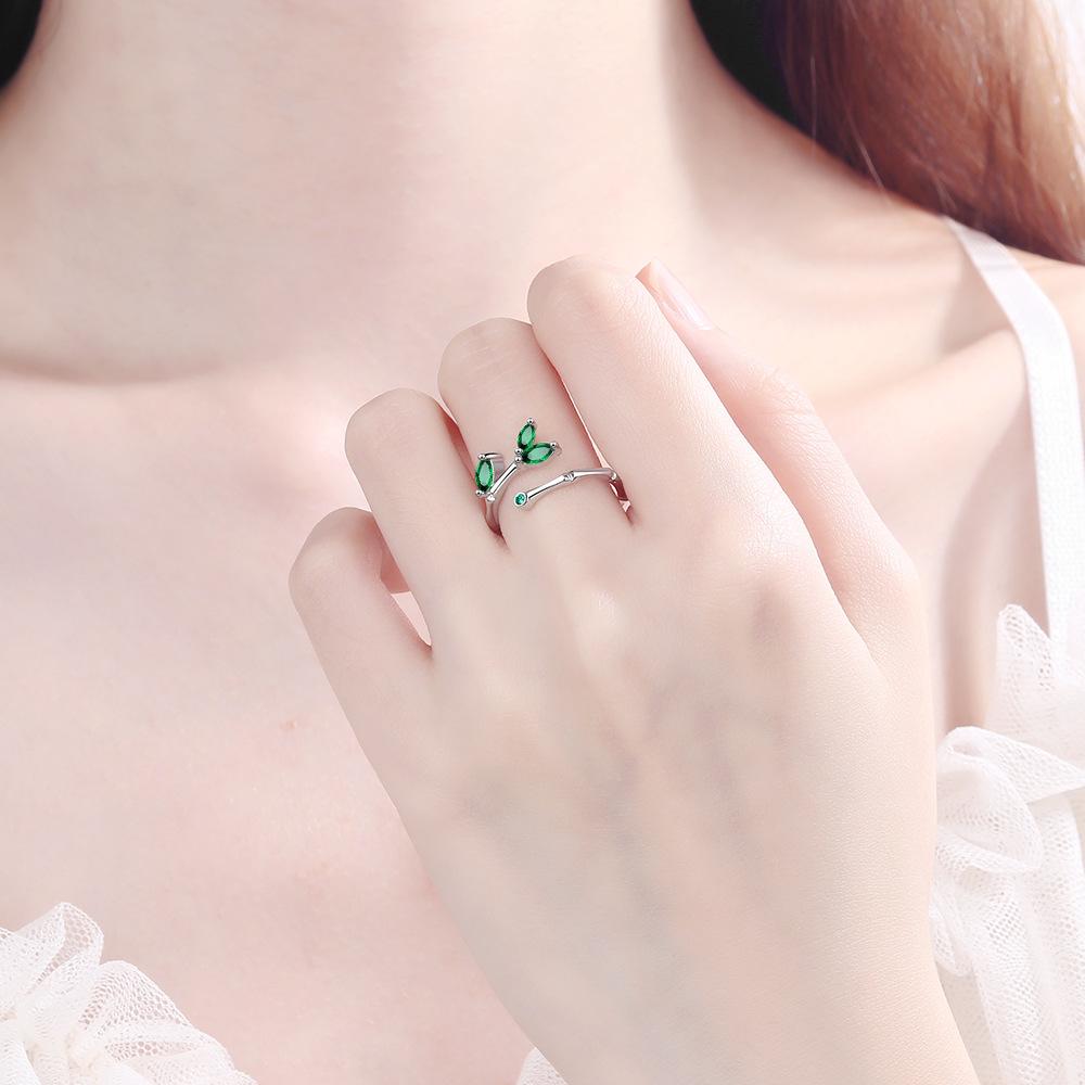 925 Silver Twig Green Leaf Rings For Women Luxury Designer Jewelry Accessorie GaaBou Jewellery