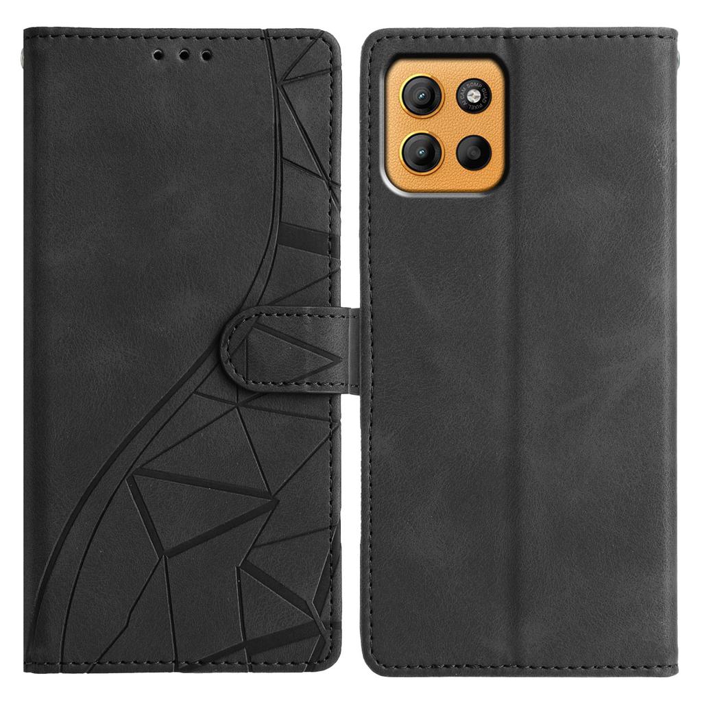 For Motorola Moto G15 4G Case Wallet Stand Imprinted Triangle Pattern Leather Phone Flip Cover