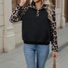 A New Autumn Casual and Individualized Street-style Semi-high Collar Cardigan with Leopard Print for Women